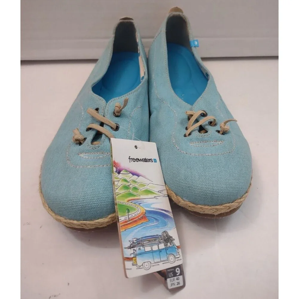 Freewaters Womens Blue Slip On Canvas Espadrille Shoes Size 9 NWT